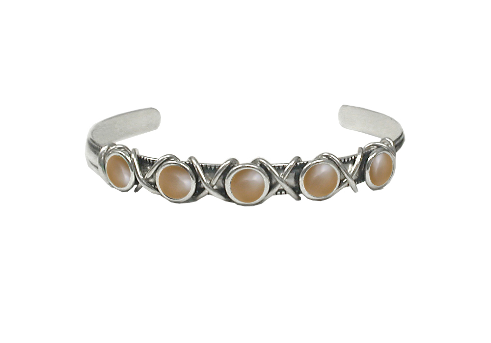 Sterling Silver Cuff Bracelet With Peach Moonstone
